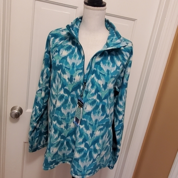 NWT Eddie Bauer Turquoise Leaf IKAT 1/4 Zip Polar Fleece, Size Large Ret.$70 - Picture 9 of 14